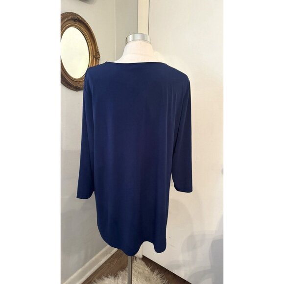 Susan Graver Artisan Top Size XL  Blue Beaded V Neck 3/4 Sleeve Tunic Blouse - Picture 10 of 15
